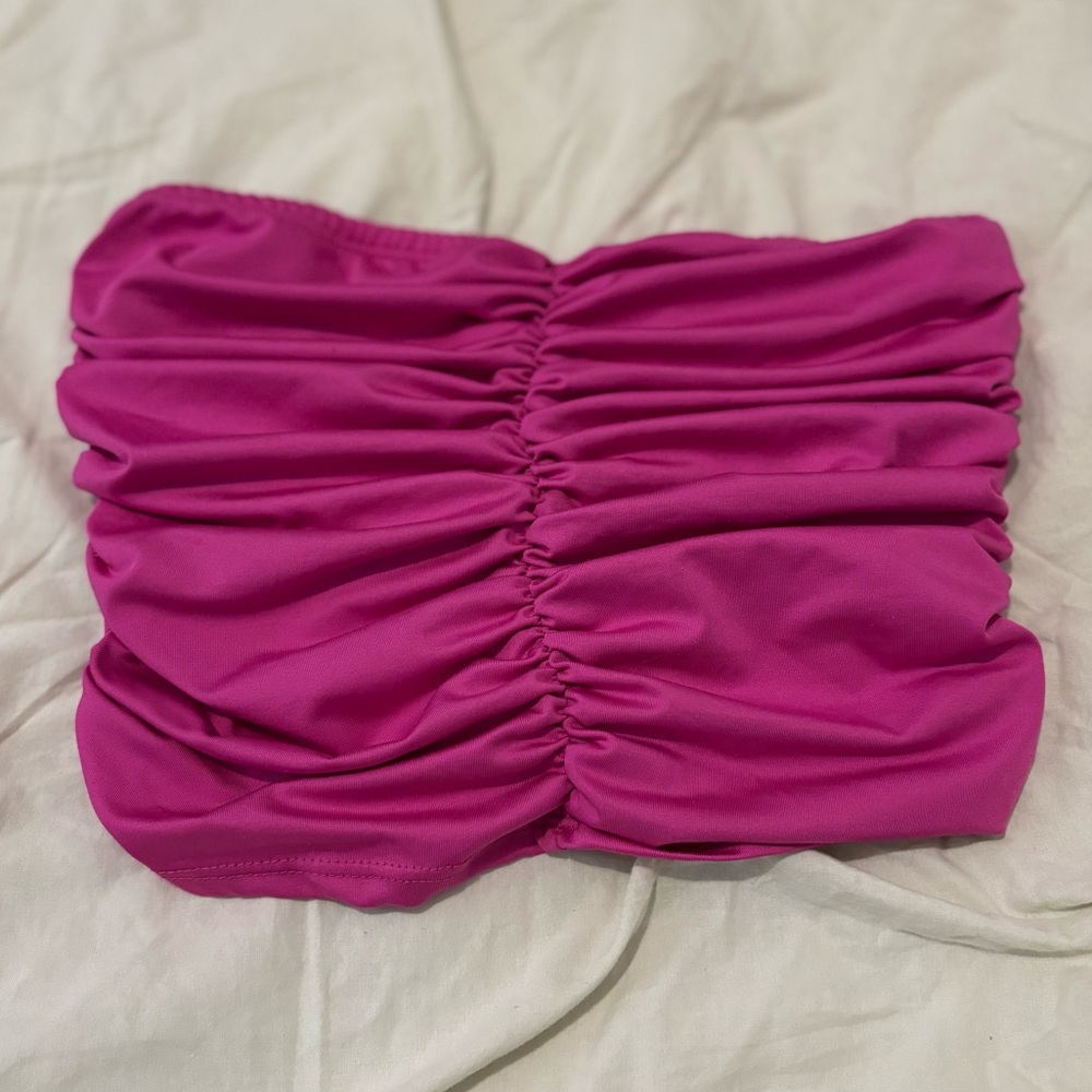 Pink Ruched Crop Tube Top - Picture 2 of 4
